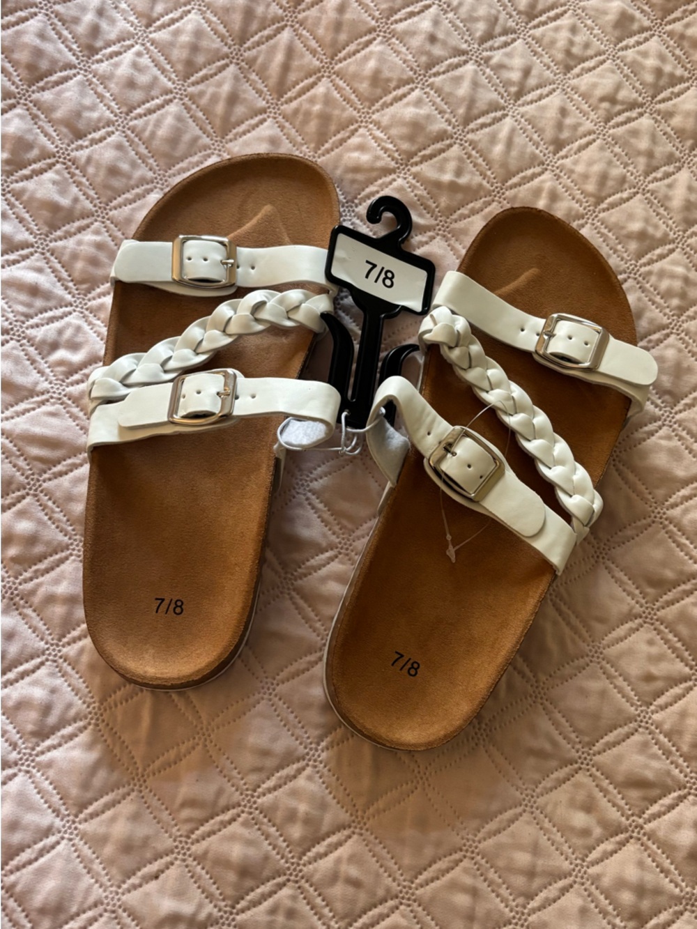 White Braided Strap Slide Sandals - Size 7/8